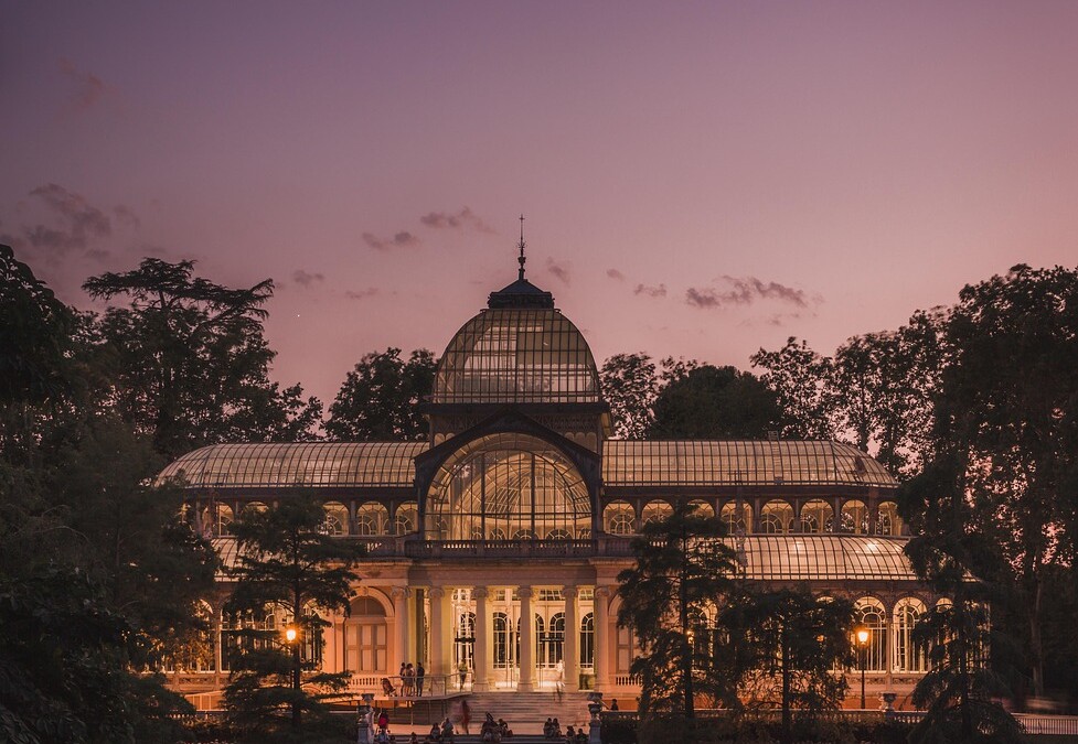 crystal palace, madrid, nature, pond, sunset, park, outdoors