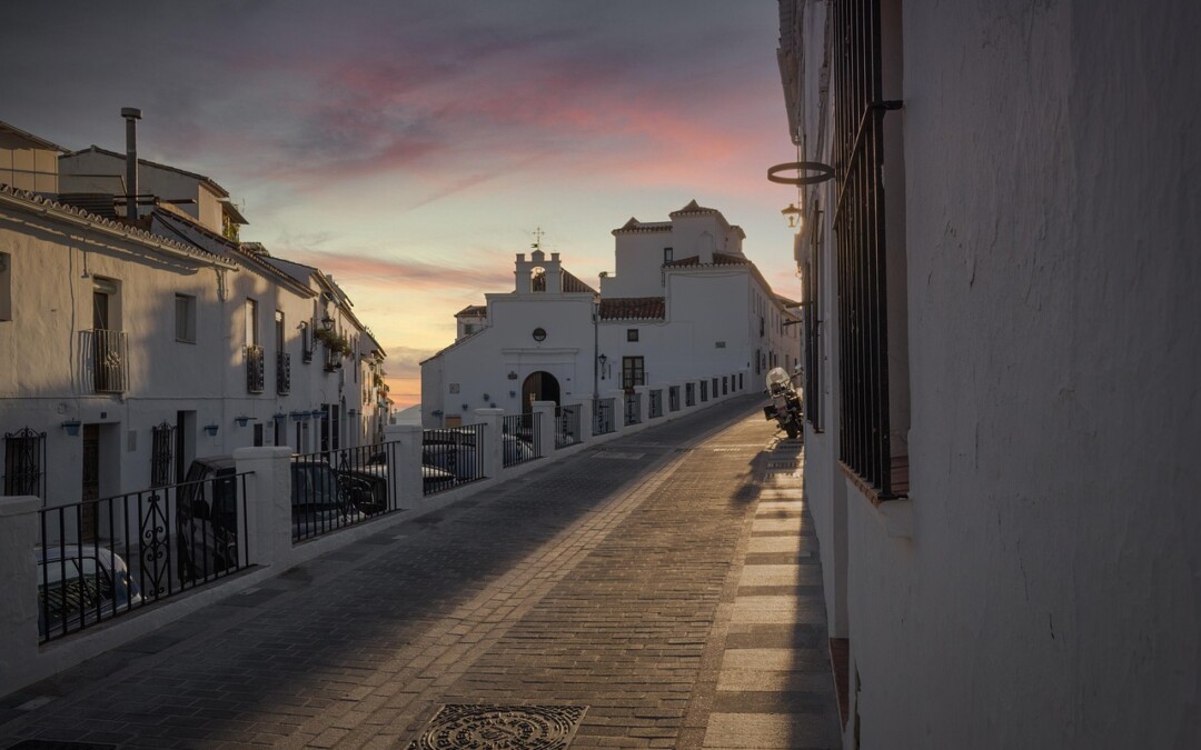 buildings, alley, sunset, historical, travel, mijas, andalusia, spain, nature, sky, peaceful, stillness, blanca, reflective